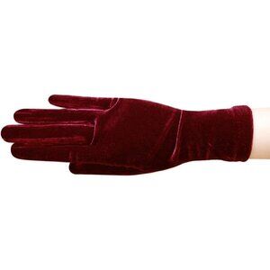 Women's Burgundy Stretch Velvet Gloves Wrist Short Length Wedding Party Gloves